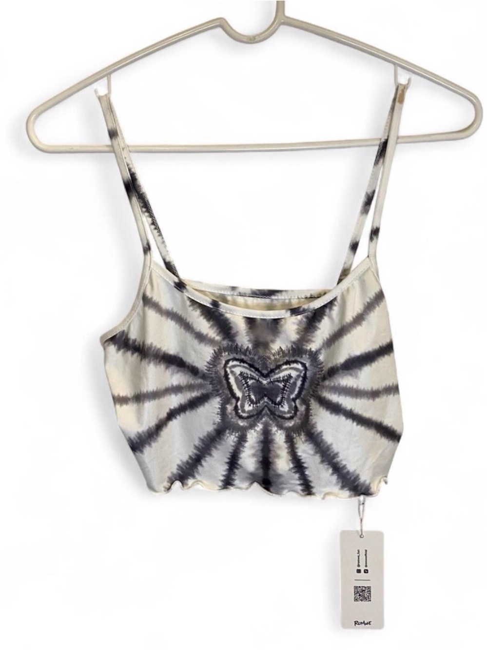 ROMWE Black & White Tie-Dye Butterfly Crop Cami